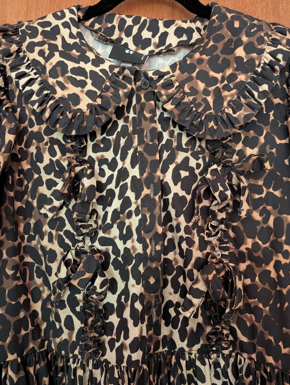 Lazy Oaf Leopard Print Puff Sleeve Midi Dress Size 10 US - Picture 3 of 5